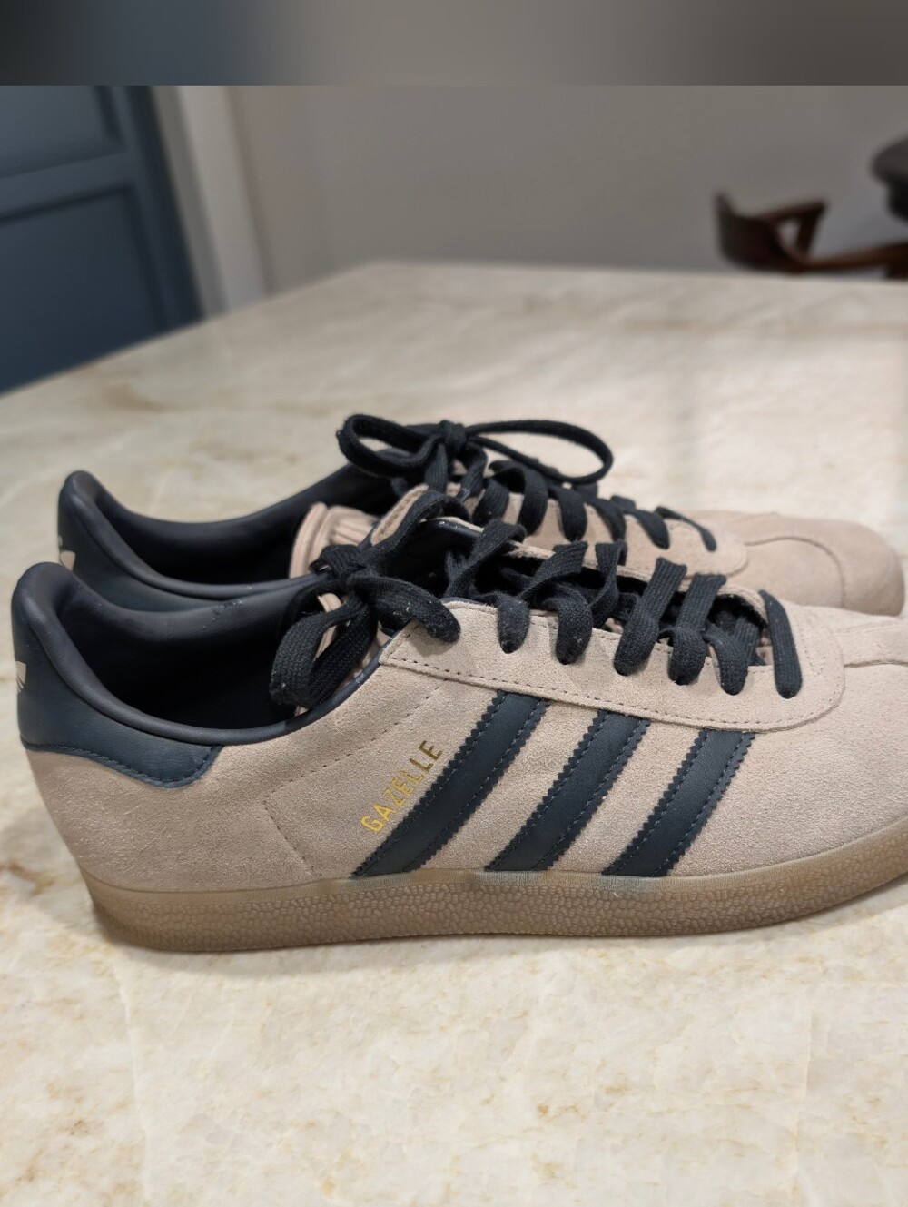 Adidas Gazelle Suede Sneakers in Beige with Black Stripes
